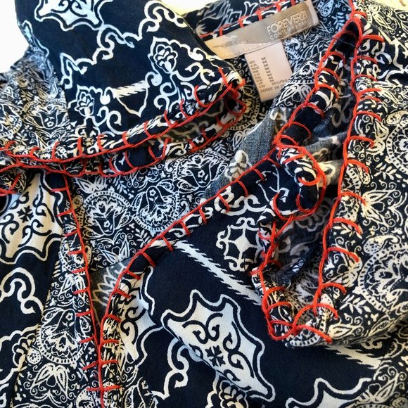 Forever 21 Contemporary Long Bell Sleeve Blouse Top Whipstitching - Picture 5 of 6